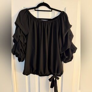 CeCe Black Ruffled Tie Front Blouse
